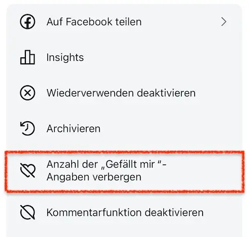 Instagram Likes verbergen - Einstellungen